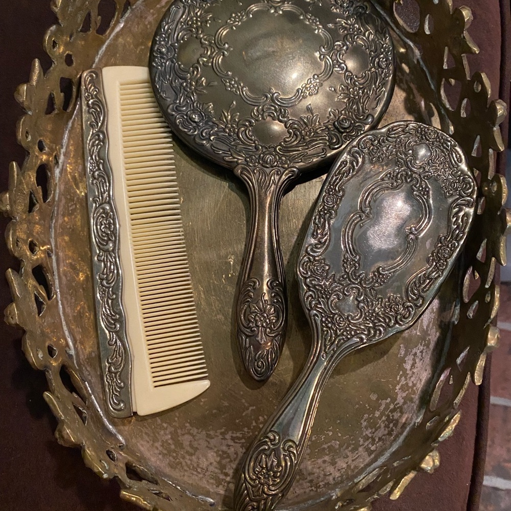 Vintage Silver Plated Vanity Set